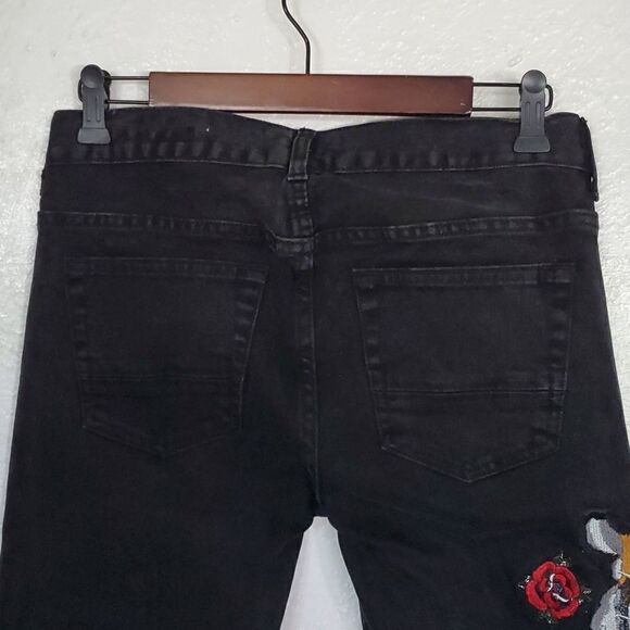 Pacsun Mens Black Skinny Jeans with Lion Cat and Roses Suze 29×30 - Picture 10 of 15